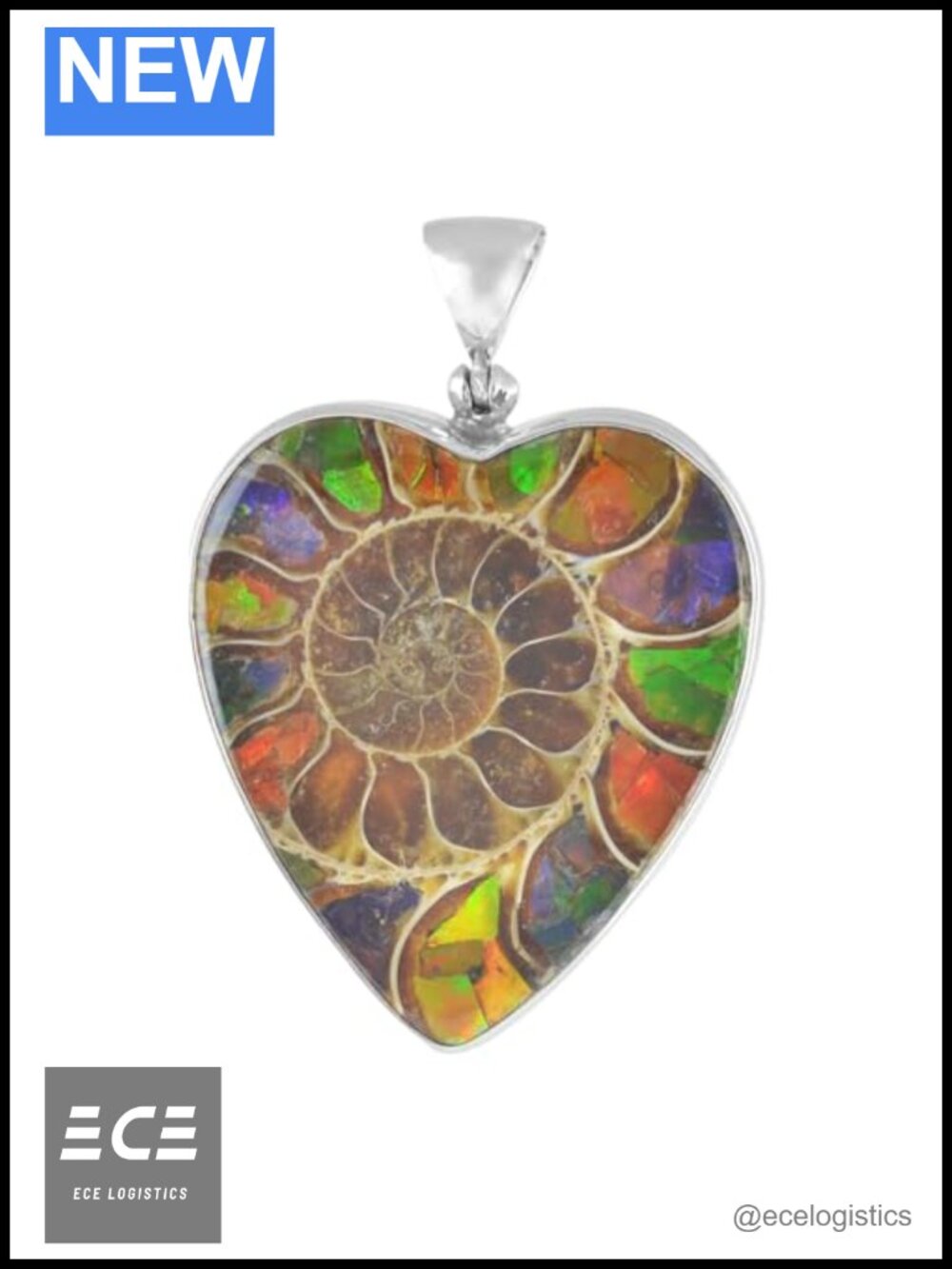 Ammolite Heart Pendant 925 Sterling Silver Handcrafted Fossil Necklace